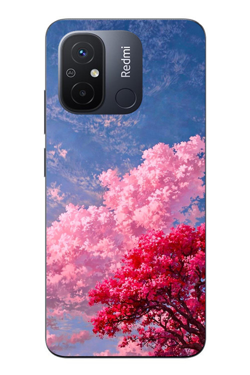 Redmi 12C Uyumlu Kırmızı Pembe Ağaçlar Baskılı Silikon Kılıf