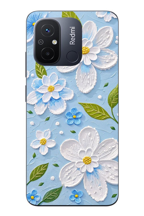 Redmi 12C Uyumlu Mavi Papatyalar Baskılı Silikon Kılıf
