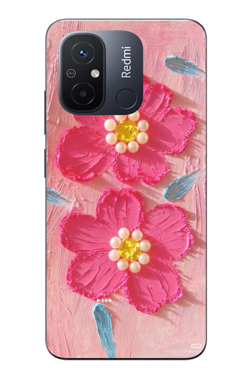 Redmi 12C Uyumlu İnci Çiçekler Baskılı Silikon Kılıf