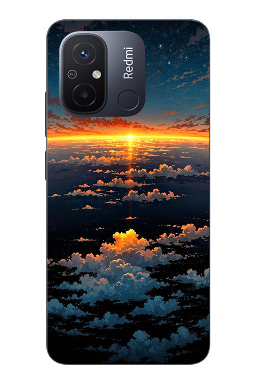Redmi 12C Uyumlu Gün Batımı ve Ay Baskılı Silikon Kılıf