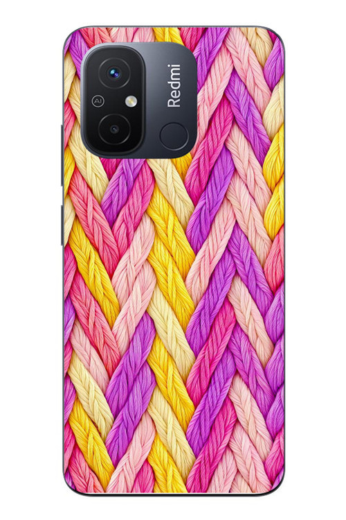 Redmi 12C Uyumlu Mor Sarı Örgü Baskılı Silikon Kılıf