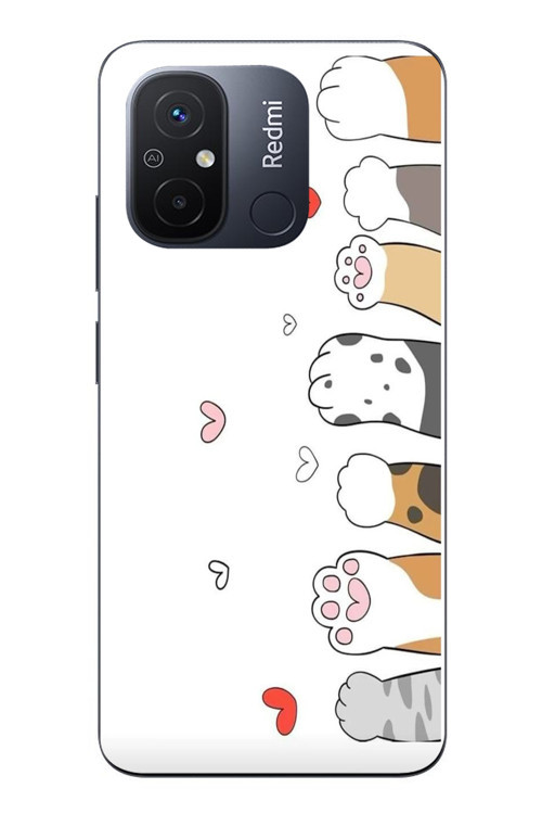 Redmi 12C Uyumlu Kedi Harekatı Patileri Baskılı Silikon Kılıf
