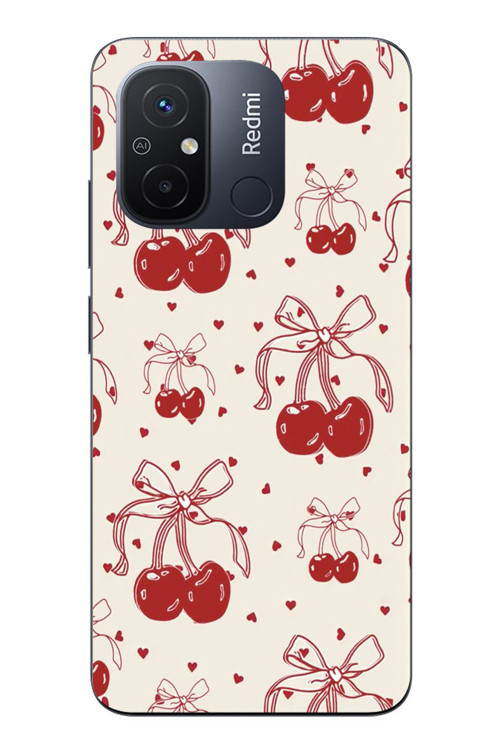 Redmi 12C Uyumlu Kiraz Bukleleri Baskılı Silikon Kılıf