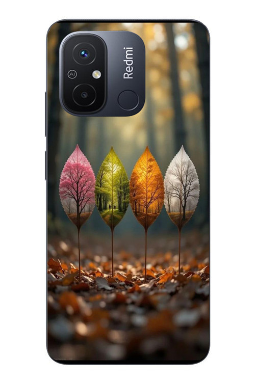 Redmi 12C Uyumlu Dört Mevsim Yaprakları Baskılı Silikon Kılıf