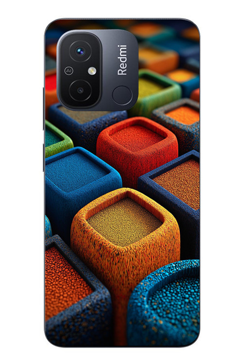 Redmi 12C Uyumlu Renkli Kare Puflar Baskılı Silikon Kılıf