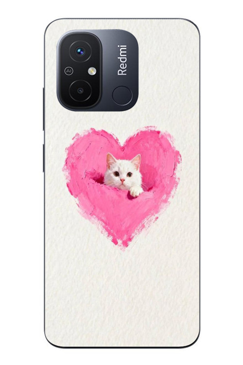 Redmi 12C Uyumlu Pembe Kalpli Kedi Baskılı Silikon Kılıf