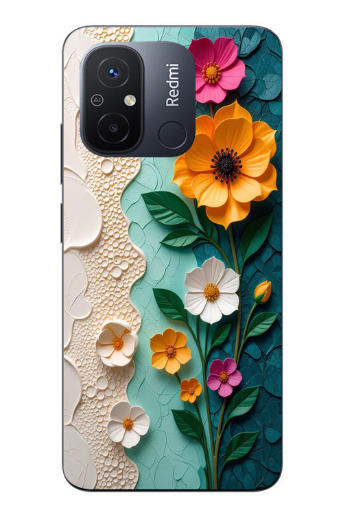 Redmi 12C Uyumlu Güzel Modern Çiçekler Baskılı Silikon Kılıf