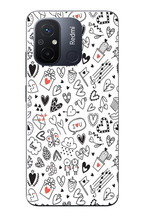 Redmi 12C Uyumlu Retro Kalp Karışık Baskılı Silikon Kılıf
