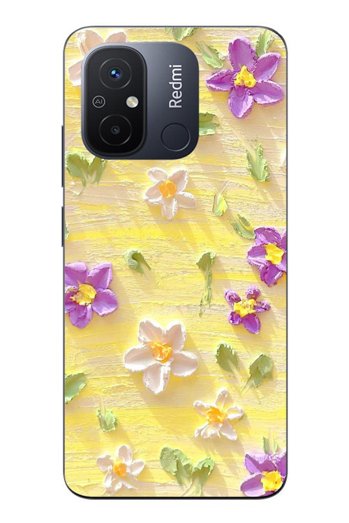 Redmi 12C Uyumlu Mor Papatyalar Baskılı Silikon Kılıf