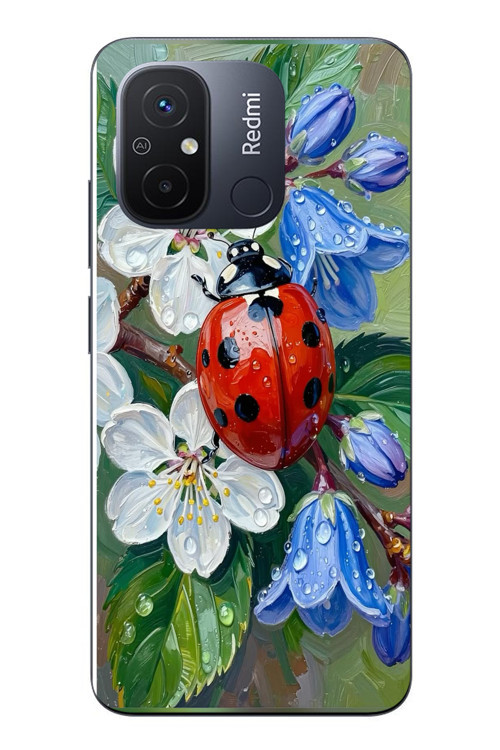 Redmi 12C Uyumlu Uğur Böceği Yağlı Boya Baskılı Silikon Kılıf