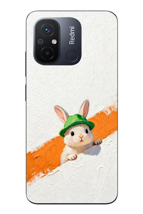 Redmi 12C Uyumlu Yeşil Şapkalı Tavşan Baskılı Silikon Kılıf