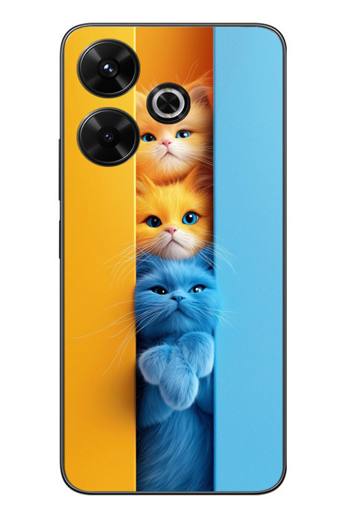Redmi 13 Uyumlu Mavi Sarı Kediler Baskılı Silikon Kılıf