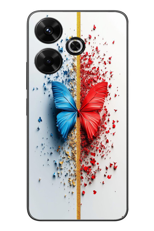 Redmi 13 Uyumlu Kırmızı Mavi Kelebek Baskılı Silikon Kılıf