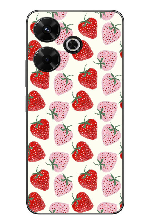 Redmi 13 Uyumlu Kırmızı Pembe Çilekler Baskılı Silikon Kılıf