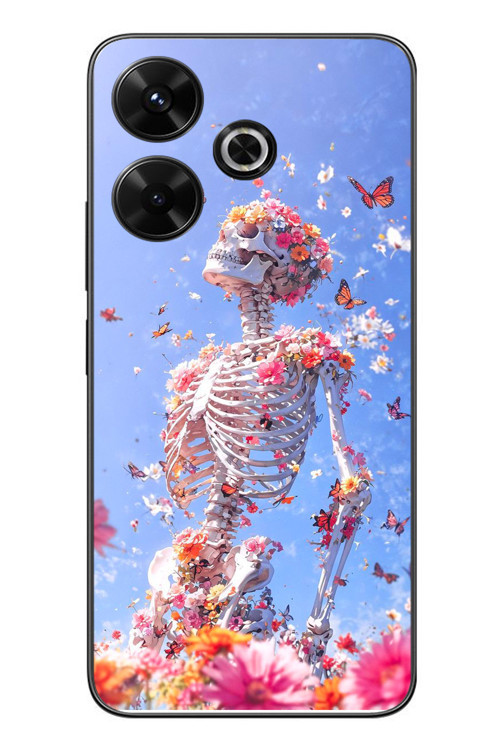Redmi 13 Uyumlu İskelet Çiçekleri Baskılı Silikon Kılıf