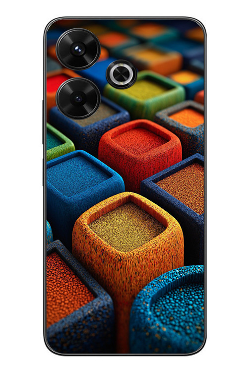 Redmi 13 Uyumlu Renkli Kare Puflar Baskılı Silikon Kılıf