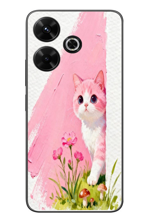 Redmi 13 Uyumlu Pembeli Kedi Baskılı Silikon Kılıf