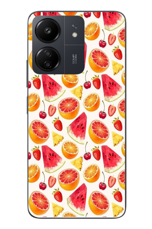 Redmi 13C Uyumlu Karpuz ve Kan Portakalı Baskılı Silikon Kılıf