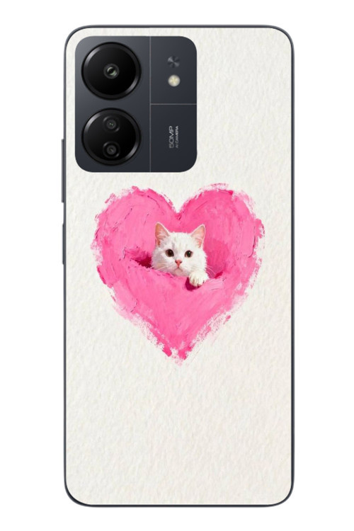 Redmi 13C Uyumlu Pembe Kalpli Kedi Baskılı Silikon Kılıf