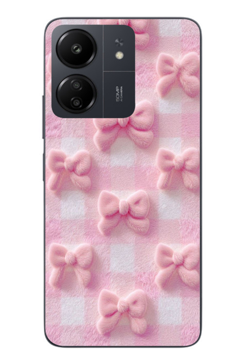 Redmi 13C Uyumlu Pembe Kurdeleler Baskılı Silikon Kılıf