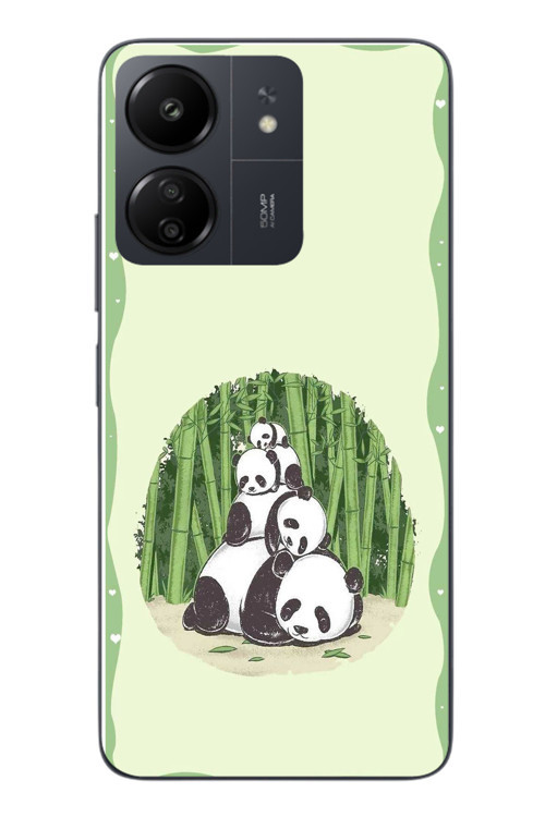Redmi 13C Uyumlu Panda Ailesi Baskılı Silikon Kılıf
