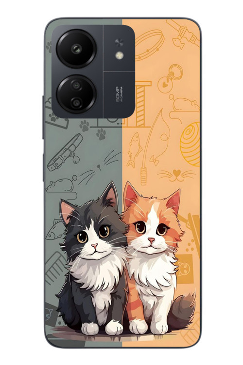 Redmi 13C Uyumlu Sarı ve Siyah Kedi Baskılı Silikon Kılıf