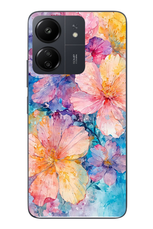 Redmi 13C Uyumlu Yağlı Boya Çiçekler Baskılı Silikon Kılıf