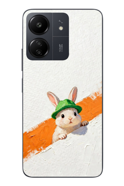 Redmi 13C Uyumlu Yeşil Şapkalı Tavşan Baskılı Silikon Kılıf