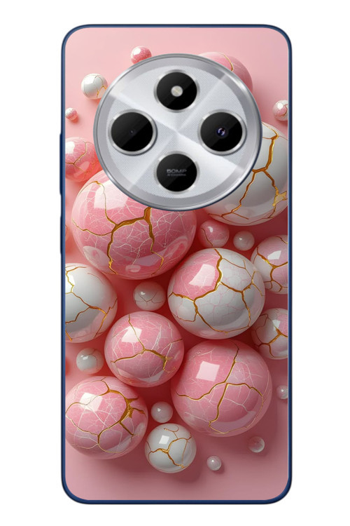 Redmi 14C Uyumlu Pembe Beyaz Kırık Toplar Baskılı Silikon Kılıf