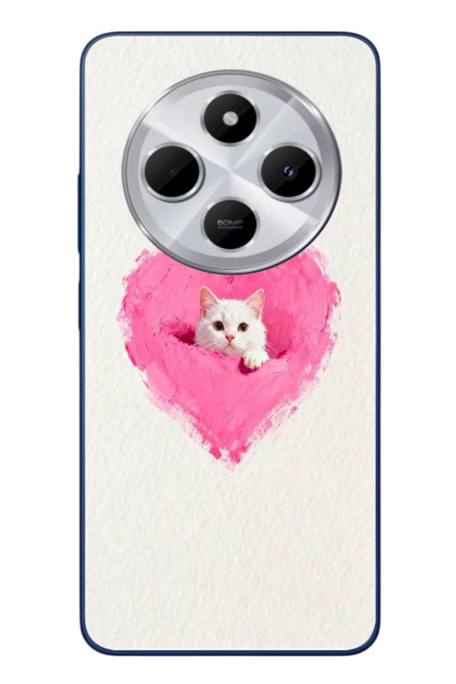Redmi 14C Uyumlu Pembe Kalpli Kedi Baskılı Silikon Kılıf