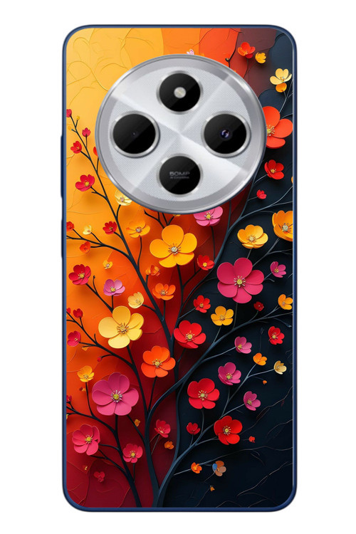 Redmi 14C Uyumlu Sonbahar Çiçekleri Baskılı Silikon Kılıf