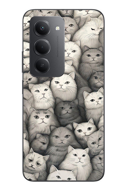 Redmi 15 Uyumlu Kara Kalem Kediler Baskılı Silikon Kılıf