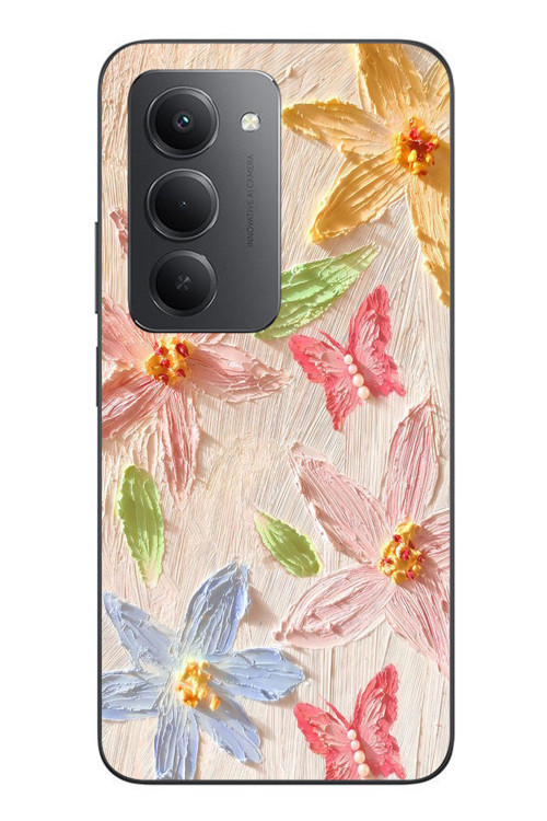 Redmi 15 Uyumlu Kelebekli Papatya Baskılı Silikon Kılıf