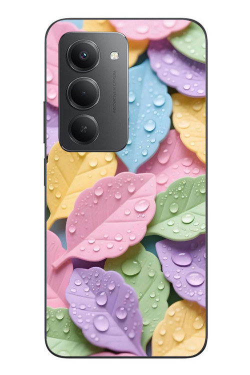 Redmi 15 Uyumlu Pastel Damlalıklı Yapraklar Baskılı Silikon Kılıf