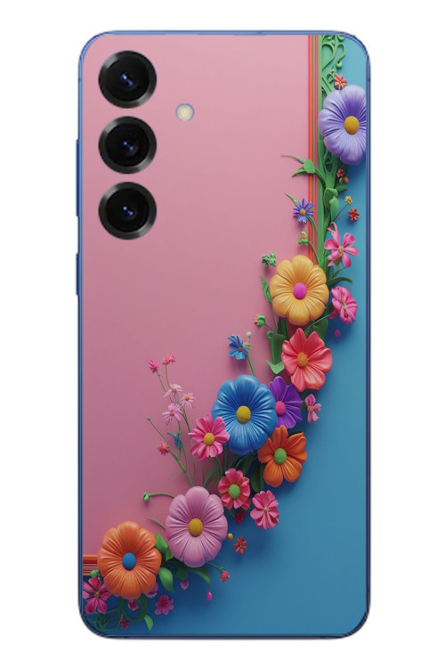 Samsung Galaxy S25 Plus Uyumlu Pembe Mavi Sarmaşık Baskılı Silikon Kılıf