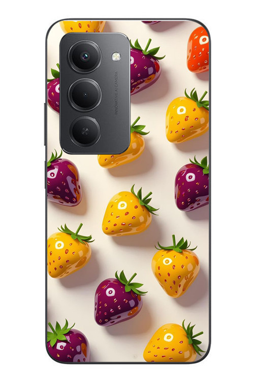 Redmi 15 Uyumlu Sarı Kırmızı Çilekler Baskılı Silikon Kılıf
