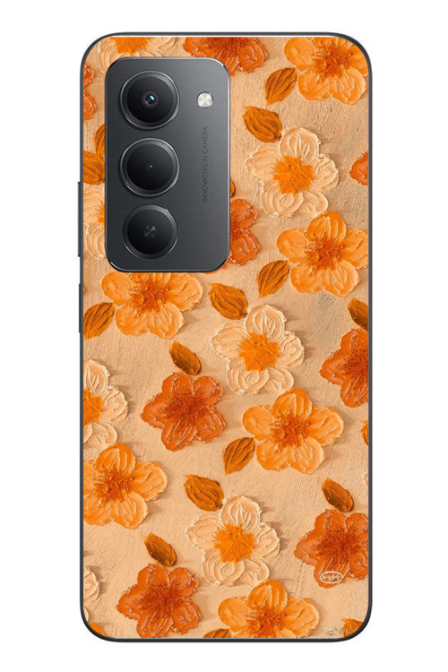 Redmi 15 Uyumlu Turuncu Papatyalar Baskılı Silikon Kılıf