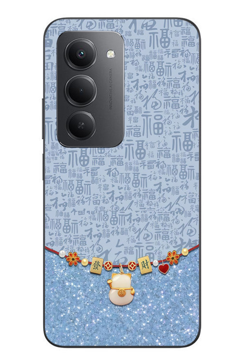 Redmi 15 Uyumlu Mavi Japon Desen Baskılı Silikon Kılıf