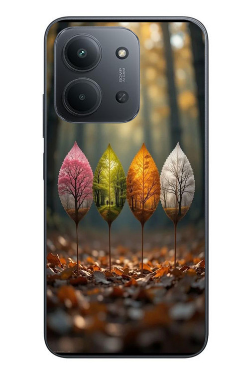 Redmi 15C Uyumlu Dört Mevsim Yaprakları Baskılı Silikon Kılıf