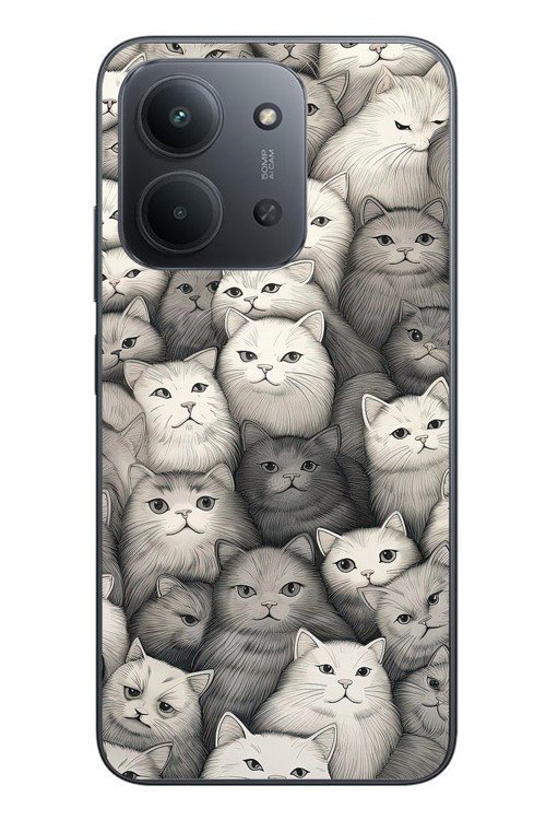 Redmi 15C Uyumlu Kara Kalem Kediler Baskılı Silikon Kılıf