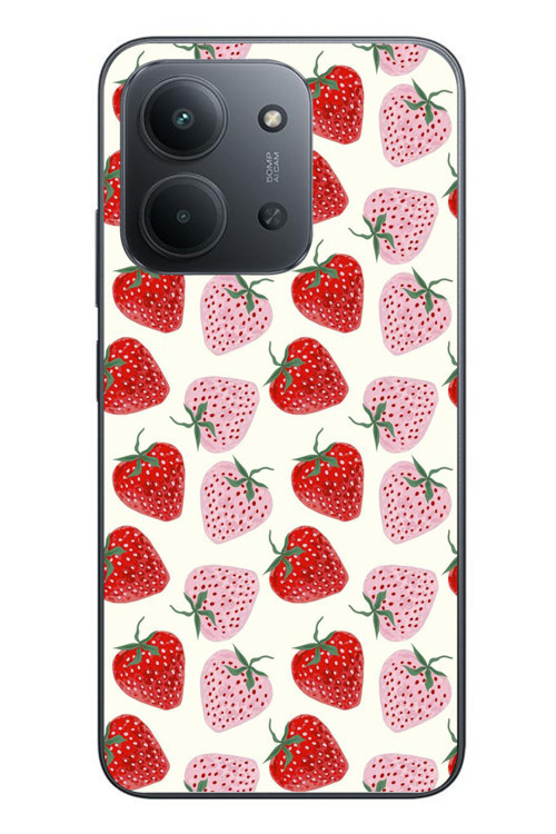 Redmi 15C Uyumlu Kırmızı Pembe Çilekler Baskılı Silikon Kılıf