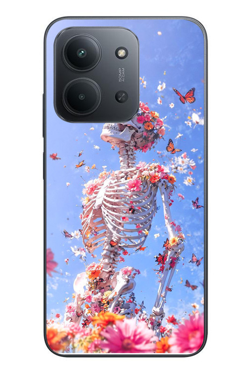 Redmi 15C Uyumlu İskelet Çiçekleri Baskılı Silikon Kılıf