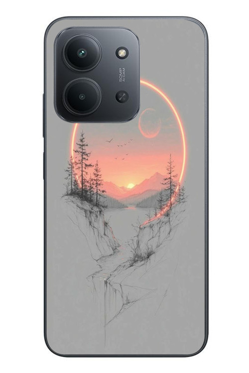 Redmi 15C Uyumlu Günbatımı Mermer Desenli Baskılı Silikon Kılıf