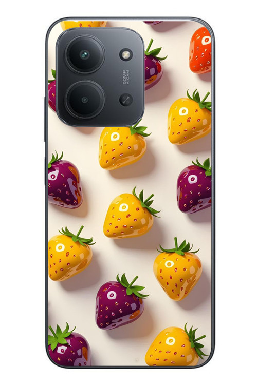 Redmi 15C Uyumlu Sarı Kırmızı Çilekler Baskılı Silikon Kılıf