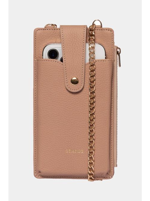 Hakiki Deri Kadın Telefon Çantası Vizon 2797