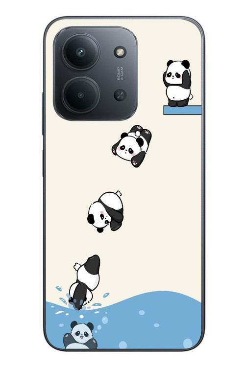 Redmi 15C Uyumlu Yüzen Pandalar Baskılı Silikon Kılıf