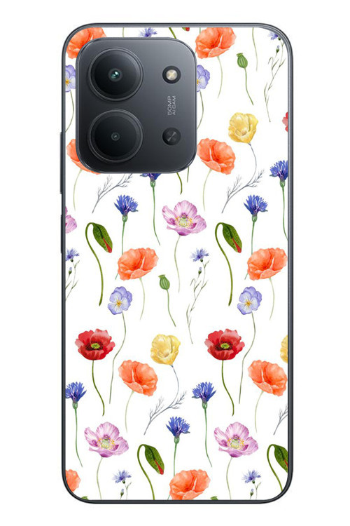 Redmi 15C Uyumlu Sade Tek Çiçekler Baskılı Silikon Kılıf