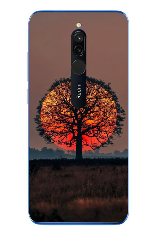 Redmi 8 Uyumlu Güneşe Denk Gelen Ağaç Baskılı Silikon Kılıf