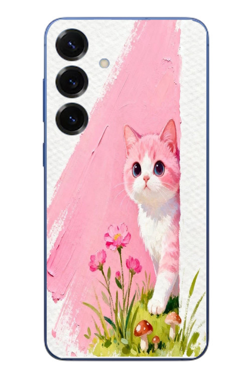Samsung Galaxy S25 Plus Uyumlu Pembeli Kedi Baskılı Silikon Kılıf