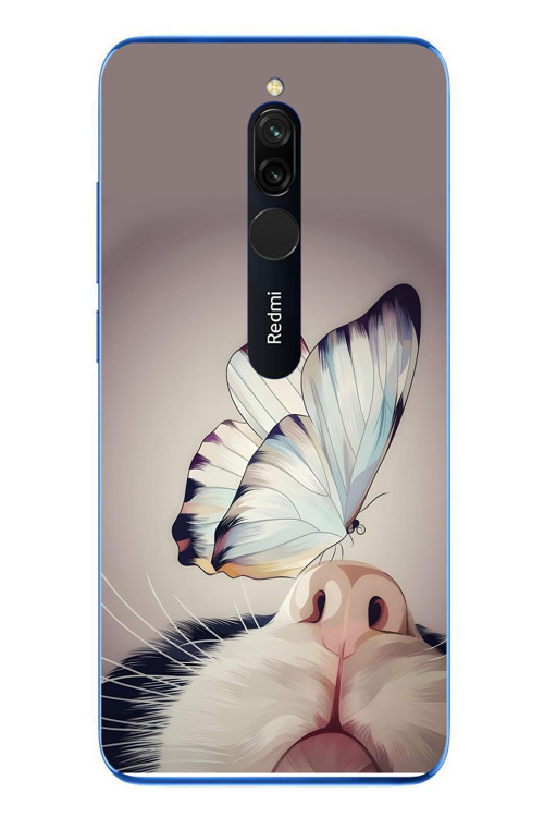 Redmi 8 Uyumlu Kelebekli Kedi Baskılı Silikon Kılıf